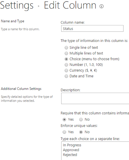 settings edit column